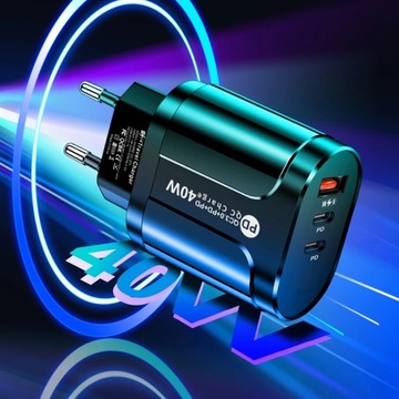 Зарядное устройство USB C, 40 Вт, 3 порта, быстрая зарядка, зарядное устройство для мобильного телефона PD Type C Adap