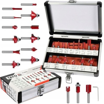 ФРЕЗЕРЫ YATO ДЛЯ ДЕРЕВА 15 шт. ДЛЯ ФРЕЗЕРНОГО СТАНКА YT-68002 МЕТАЛЛИЧЕСКИЙ КОРПУС