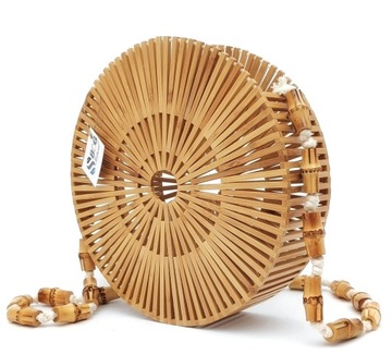 Круглая деревянная сумка через плечо из бамбука, веганский, Бежевый