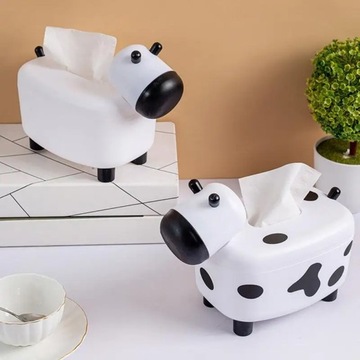 2 In 1 Tissue Box Holder Cow Shape Dispenser Toothpick Holder Desktop