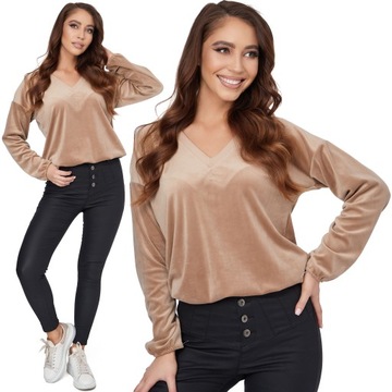 032_ L/40 _WELUROWA BLUZKA ,BLUZA W SEREK