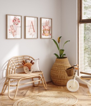 КАРТИНКИ ДЛЯ ДЕТСКОЙ КОМНАТЫ A3 НАБОР ПОСТЕРОВ ЗАЙЧИКИ ЖИВОТНЫЕ ЦВЕТЫ