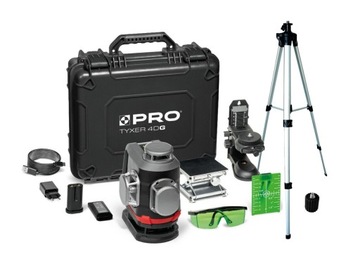 PRO LASER TYXER 4DG WIELOLINIOWY KRZYŻOWY 4x360° - ZIELONA WIĄZKA + STATYW