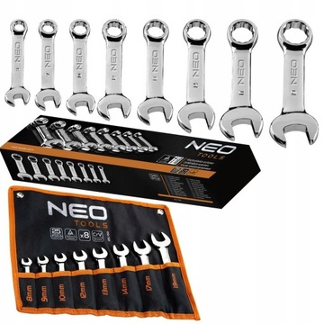 НАБОР НАКИДНЫХ КЛЮЧЕЙ NEO 8-19 ММ, КОРОТКИЕ, 8 ШТ. + ФОРМАТ-ПЛАСТИНА