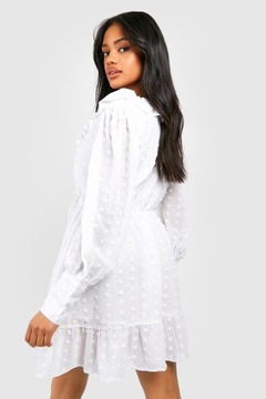 Boohoo biała sukienka mini z siateczki dobby 44