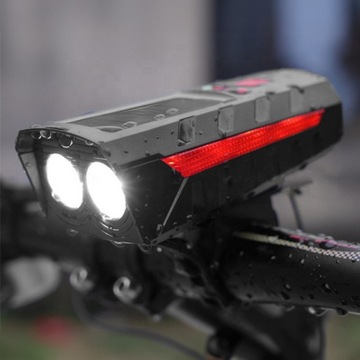 ВЕЛОСИПЕДНАЯ ЛАМПА НА СОЛНЕЧНОЙ РУЛЕ, КОМПЛЕКТ СВЕТОДИОДОВ ПЕРЕДНЯЯ + ЗАДНЯЯ + ГРОМКИЙ ЗВОНОК