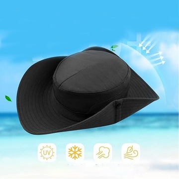 KAPELUSZ CZAPKA PRZECIWSŁONECZNA OSŁONA UV HAT BAWEŁNIANY REGULACJĄ CZARNY
