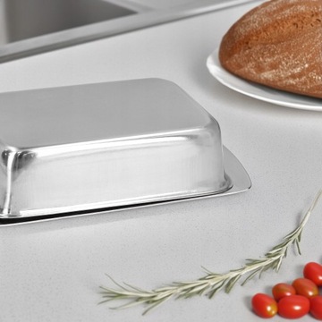 МАСЛЕНКА с крышкой, емкость для масла, нержавеющая сталь, 16,5x10x4,5 см