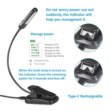 Lampka do czytania, lampka do czytania 9 LED z kli