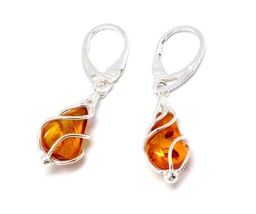 СЕРЬГИ С ЯНТАРЕМ И СЕРЕБРОМ 925 ПРОБЫ