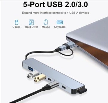 HUB Адаптер USBC Док-станция 7 в 1 USB 3.0x1 USB C Зарядка x2 USB 2.0x4