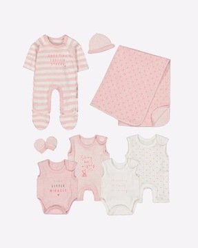 Mothercare ośmioczęściowy zestaw startowy dla maluszka różowy 100% BAWEŁNA
