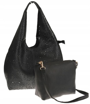 HAOERXI COLLECTION Torebka damska ażurowa czarna worek 23049 Black