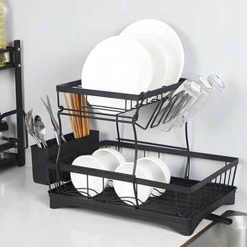 Newest Metal Dish Drainer Drying Rack Household Large Capacity Multi~7446