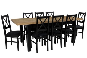 8 krzeseł Z DREWNA i stół 90x160/210 cm CRAFT