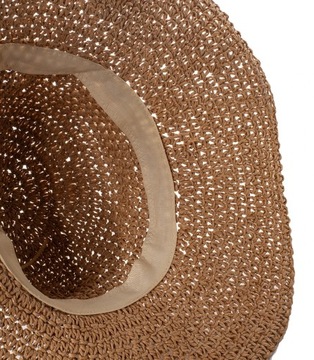 Modny duży kapelusz damski Pleciony wzór z rzemykiem Szerokie rondo 12 cm