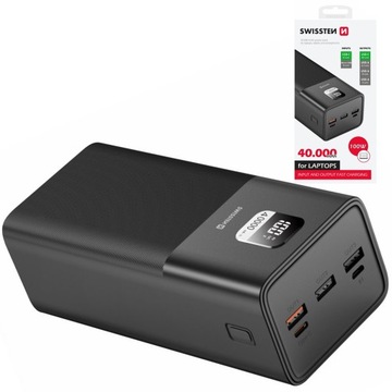 Powerbank 40000 mAh 100W do laptopa smartfona złącza USB-C USB-A BEZPIECZNY