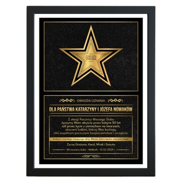 Plakat A3 w ramie prezent na rocznicę ślubu Gwiazda Uznania