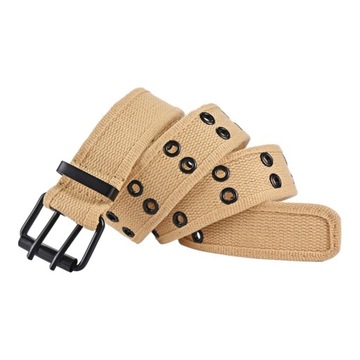 Pasek z podwójnymi oczkami i dziurkami w pasie na randkę 120cm w kolorze khaki