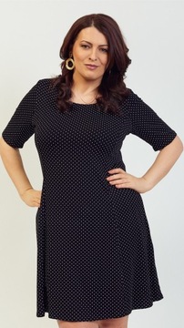 SUKIENKA PLUS SIZE LUŹNA CZARNA W BIAŁE KROPKI 5XL