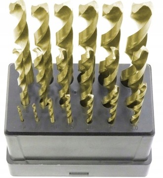 СВЕРЛА ТИТАНОВЫЕ ПО МЕТАЛЛУ НАБОР СВЕРЛ 19 ШТ.