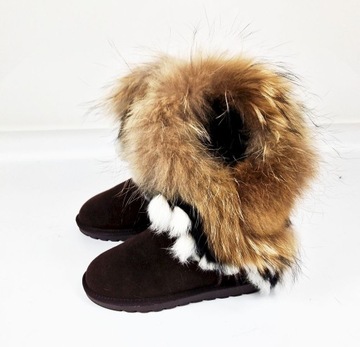 КОРИЧНЕВЫЕ КОЖАНЫЕ СНЕЖНЫЕ БОТИНКИ БОТИНКИ НА МЕХЕ 38