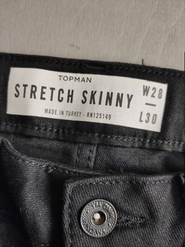 TOPMAN Skinny Jeansowe SPODNIE Czarne rozm W28 L30