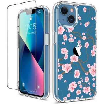 ETUI do Apple iPhone 13 WZMACNIANE 2 MM WZÓR KWIAT WIŚNI CASE + SZKŁO 9H