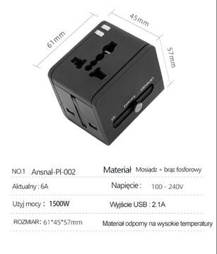 ADAPTER PODRÓŻNY GNIAZDO ŚWIATOWE ZASILANIE USB USA UK AU UE PL