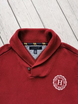 MĘSKI SWETER Z KOŁNIERZEM TOMMY HILFIGER r. L PIĘKNE BORDO