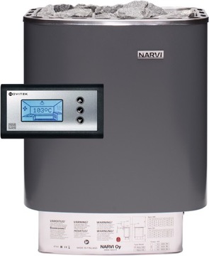 ZESTAW PIEC NARVI NME 9 KW DRZWI AKCES LAMPA SAUNY SZARY