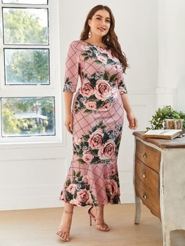 F0C109 RÓŻOWA OBCISŁA SUKIENKA W KWIATY SHEIN 2XL