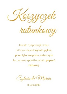 KARTKA KOSZYCZEK RATUNKOWY A4 ŚLUB WESELE