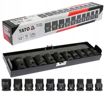 YATO NASADKI UDAROWE KLUCZE ZESTAW 1/2 '''' KOMPLET 10 SZTUK 10-22 MM CRMO