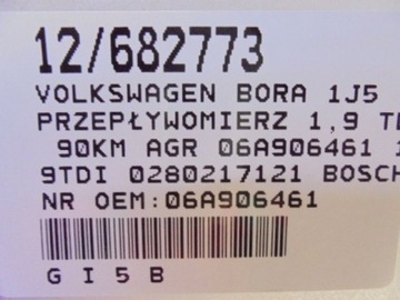 BORA VÁHA VZDUCHU 06A906461 1,9TDI 0280217121