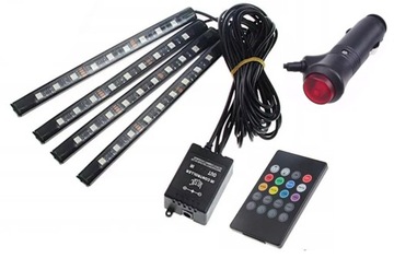 OŚWIETLENIE WNĘTRZA AUTA 4x PASKI LED RGB PILOT