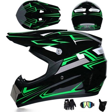 TERENOWY KASK MOTOCYKLOWY ENDURO RĘKAWICZKI MOTOCROSSOWE GOGLE MASKA