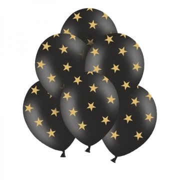 BALONY CZARNE W ZŁOTE GWIAZDKI ŚWIĘTA 30cm 6szt