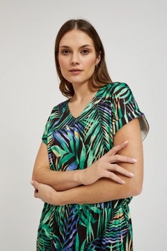 Sukienka w tropikalny wzór z wiązaniem w talii zielona XL od MOODO