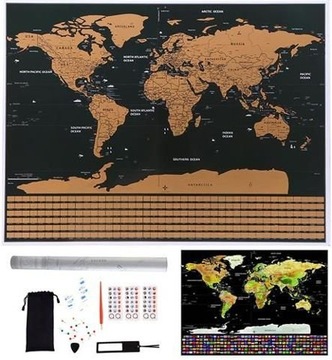 MAPA ŚWIATA ZDRAPKA FLAGI XXL 82/59 cm PREZENT AKCESORIA Tuba