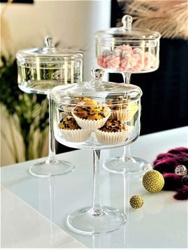 БОЛЬШОЙ СТЕКЛЯННЫЙ ПОДСВЕЧНИК НА ВЫСОКОЙ НОЖКЕ h 30 см.