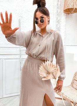 ЖЕНСКИЙ ЛЕТНИЙ МУСЛИНОВЫЙ КОМПЛЕКТ, БЛУЗКА И ЮБКА PL PROD PREMIUM ЦВЕТА