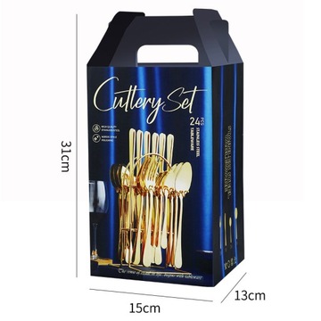 НАБОР СТОЛОВЫХ ПРИБОРОВ ЗОЛОТОЙ НАБОР НОЖЕЙ ВИЛОК С ПОДСТАВКОЙ 24 ПРЕДМЕТА НА 6 ЧЕЛОВЕК
