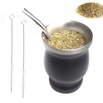 FILIŻANKA DO HERBATY YERBA MATE Z TYKWY 240ML Z DWIEMA SŁOMKAMI CZYŚCIKIEM