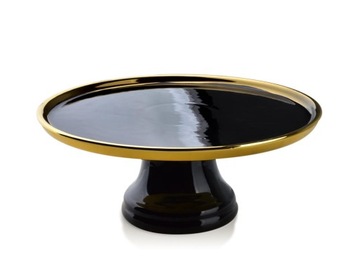 Patera porcelanowa czarna ze złotym rantem 25cm