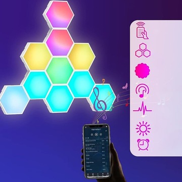 ЦВЕТНАЯ НАСТЕННАЯ ЛАМПА УКРАШЕНИЕ ШЕСТИГРАННЫЙ СВЕТОДИОД RGB SMART APP ПУЛЬТ ДИСТАНЦИОННОГО УПРАВЛЕНИЯ X10