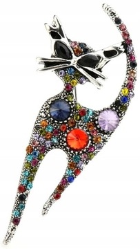 Broszka Kot Kotek kolorowe cyrkonie pin zwierzak elegancka przypinka