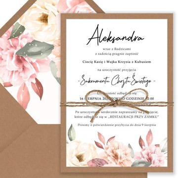 Zaproszenie na chrzest EKO PASTEL ROSE FLOWER