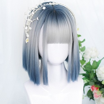 Cosplay wig HOIUYAN krótki prosty niebieski gradie