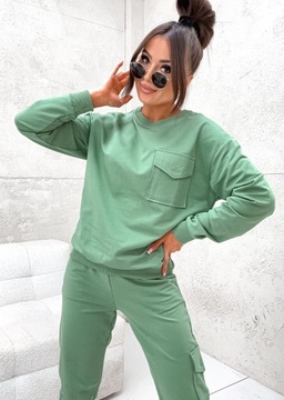 DRES DAMSKI KOMPLET DRESOWY BAWEŁNIANY BLUZA SPODNIE KIESZENIE rL MOON